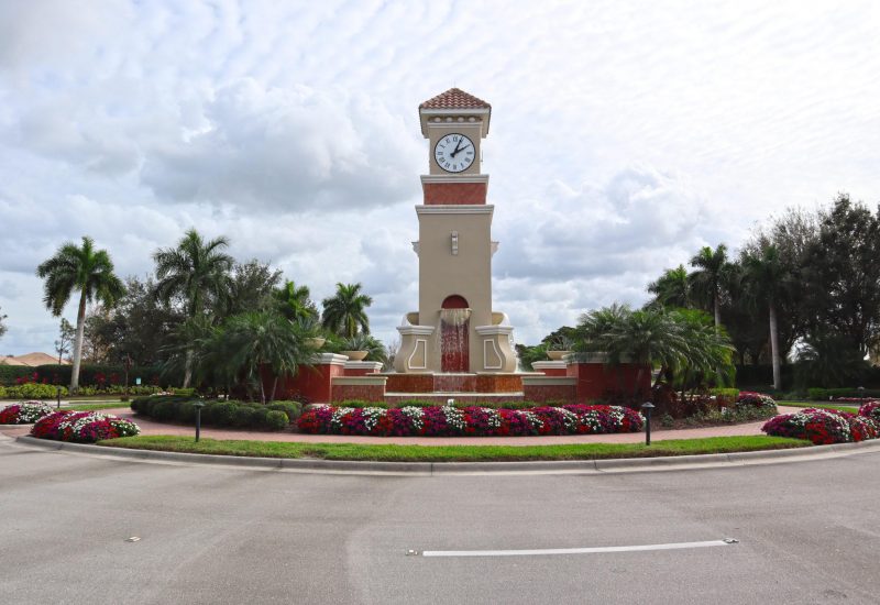 Bella Terra clock tower entrance landmark Estero Florida